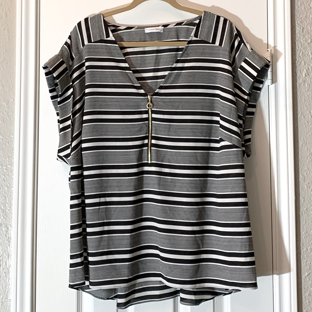 Calvin Klein Black and White Striped Blouse